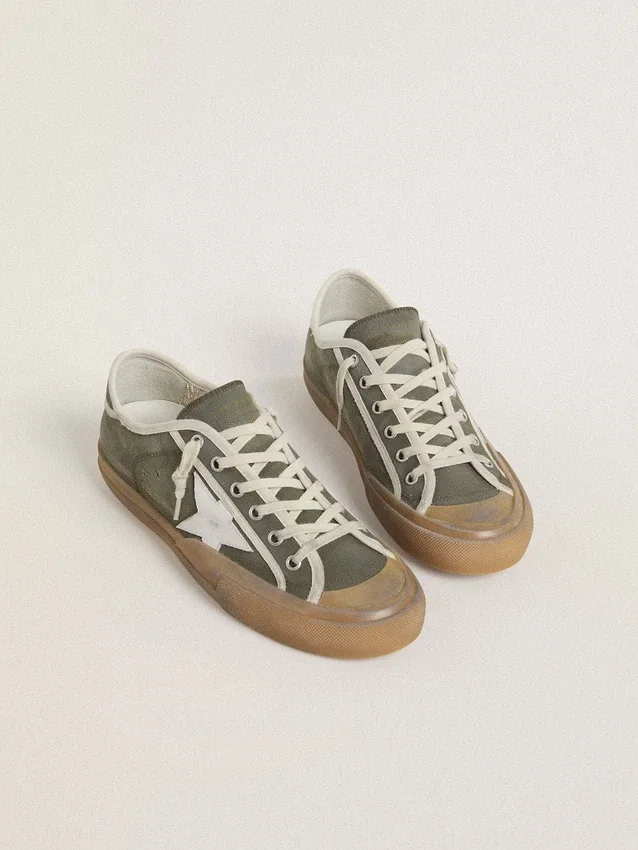 Super-Star LTD para mujer en lona verde con estrella de cuero blanco