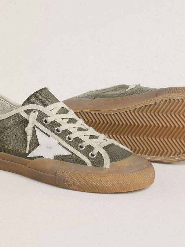 Super-Star LTD para mujer en lona verde con estrella de cuero blanco