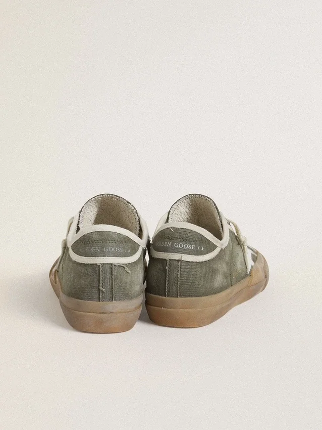 Super-Star LTD para mujer en lona verde con estrella de cuero blanco