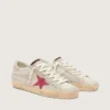 Super-Star LTD para mujer en piel de potro blanca con estrella de gamuza roja