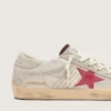 Super-Star LTD para mujer en piel de potro blanca con estrella de gamuza roja