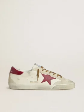 Super-Star para hombre con estrella de cuero rojo e inserciones de gamuza beige