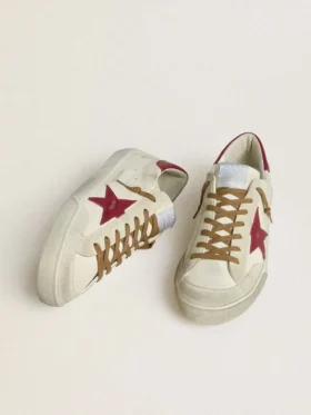 Super-Star para hombre con estrella de cuero rojo e inserciones de gamuza beige