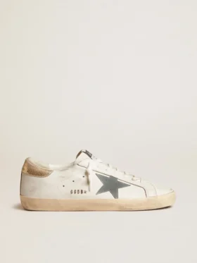 Super-Star para hombre con estrella de gamuza y lengüeta en el talón de cuero con estampado de serpiente platino
