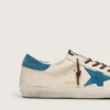 Super-Star para hombre en cuero blanco con estrella de gamuza turquesa