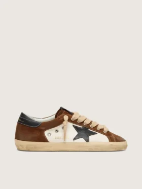 Super-Star para hombre en cuero blanco y gamuza marrón con estrella de cuero negro