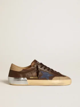 Super-Star para hombre en cuero con estrella de cuero azul y lengüeta del talón de nubuck beige
