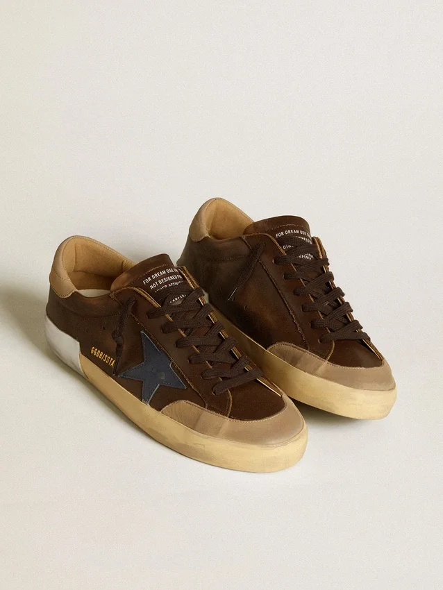 Super-Star para hombre en cuero con estrella de cuero azul y lengüeta del talón de nubuck beige