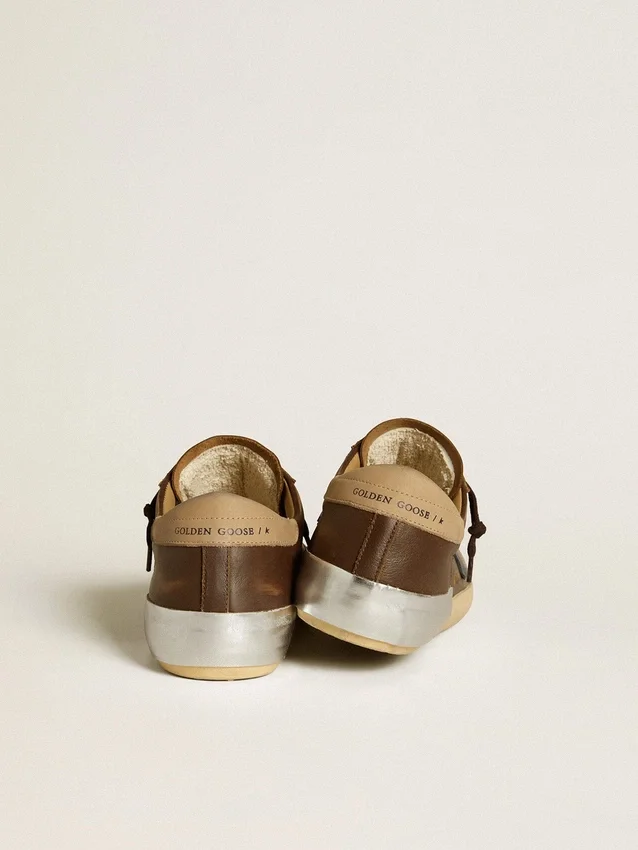 Super-Star para hombre en cuero con estrella de cuero azul y lengüeta del talón de nubuck beige