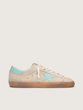 Super-Star para hombre en gamuza beige con estrella verde aguamarina