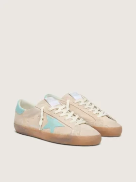 Super-Star para hombre en gamuza beige con estrella verde aguamarina