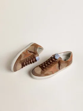 Super-Star para hombre en gamuza marrón con estrella y lengüeta del talón de cuero color canela