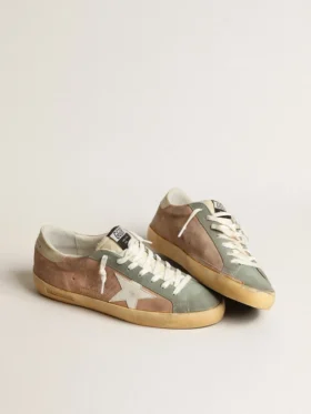 Super-Star para hombre en gamuza marrón y verde con estrella de cuero napa blanco