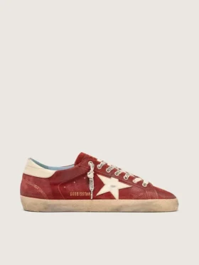 Super-Star para hombre en gamuza roja con estrella de cuero color crema