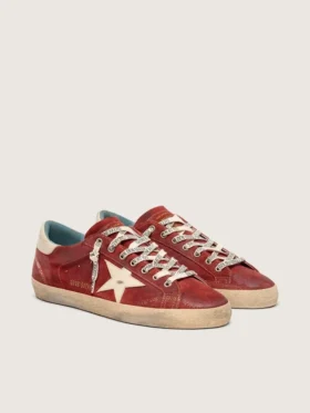 Super-Star para hombre en gamuza roja con estrella de cuero color crema