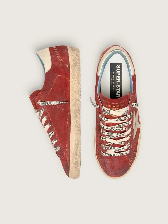 Super-Star para hombre en gamuza roja con estrella de cuero color crema