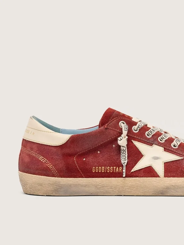 Super-Star para hombre en gamuza roja con estrella de cuero color crema