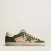 Super-Star para hombre en malla color crema y napa verde con estrella de napa