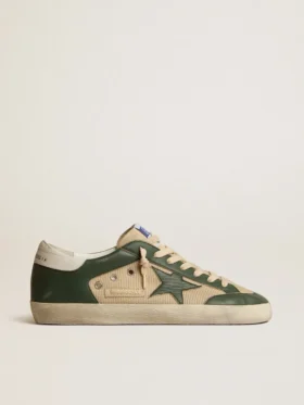 Super-Star para hombre en malla color crema y napa verde con estrella de napa