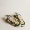 Super-Star para hombre en malla color crema y napa verde con estrella de napa