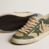 Super-Star para hombre en malla color crema y napa verde con estrella de napa