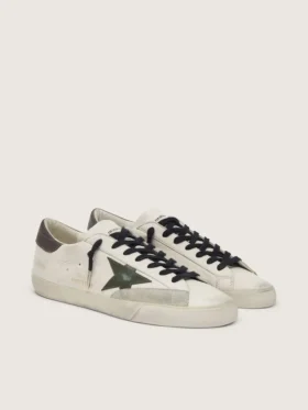 Super-Star para hombre en napa con estrella de cuero verde y lengüeta trasera de cuero gris
