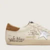 Super-Star para hombre en napa con estrella plateada metalizada y letras por toda la superficie