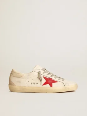 Super-Star para hombre en napa con estrella roja y lengüeta de talón de cuero color crema