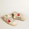 Super-Star para hombre en napa con estrella roja y lengüeta de talón de cuero color crema