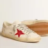 Super-Star para hombre en napa con estrella roja y lengüeta de talón de cuero color crema