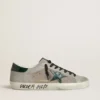 Super-Star para hombre en napa y gamuza con estrella de cuero verde con estampado de cocodrilo