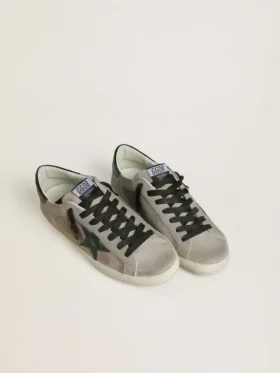 Super-Star para hombre en napa y gamuza con estrella de cuero verde con estampado de cocodrilo