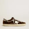 Super-Star para hombre en terciopelo color coñac con estrella y lengüeta en el talón de cuero metalizado