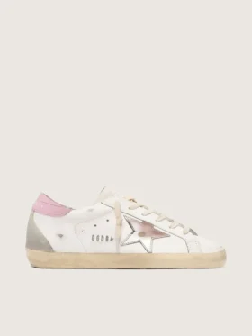 Super-Star para mujer con estrella de cuero plateada y lengüeta del talón rosa