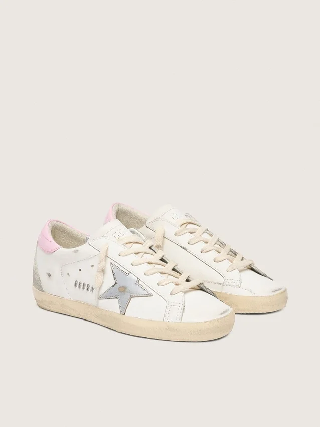 Super-Star para mujer con estrella de cuero plateada y lengüeta del talón rosa