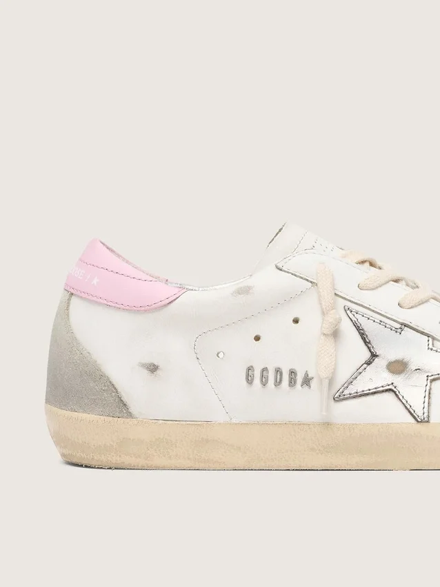 Super-Star para mujer con estrella de cuero plateada y lengüeta del talón rosa