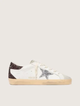 Super-Star para mujer con estrella plateada con purpurina y lengüeta del talón marrón con purpurina