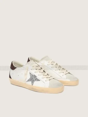 Super-Star para mujer con estrella plateada con purpurina y lengüeta del talón marrón con purpurina
