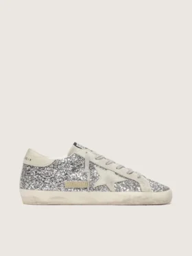 Super-Star para mujer en brillo plateado con estrella de gamuza gris hielo