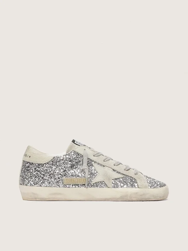 Super-Star para mujer en brillo plateado con estrella de gamuza gris hielo