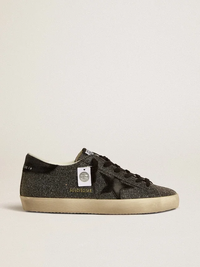 Super-Star para mujer en cristales Swarovski negros con estrella de gamuza negra