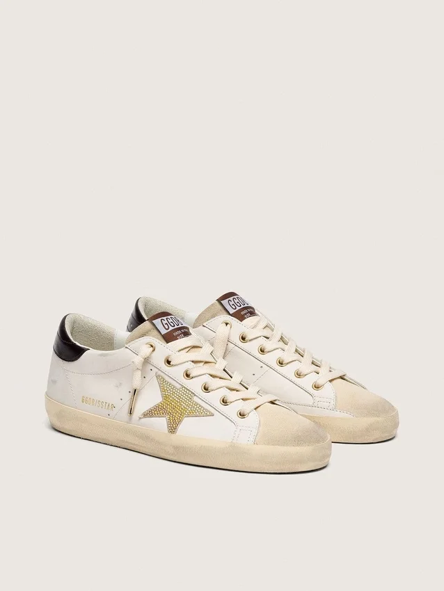 Super-Star para mujer en cuero blanco con estrella dorada de Swarovski