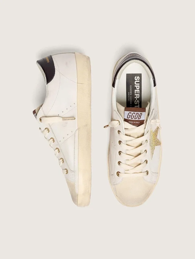 Super-Star para mujer en cuero blanco con estrella dorada de Swarovski