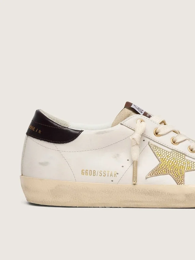 Super-Star para mujer en cuero blanco con estrella dorada de Swarovski