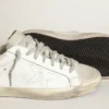 Super-Star para mujer en cuero blanco con estrella perforada y lengüeta del talón de nubuck beige