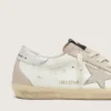 Super-Star para mujer en cuero blanco y rosa polvo con estrella de cristales Swarovski plateados