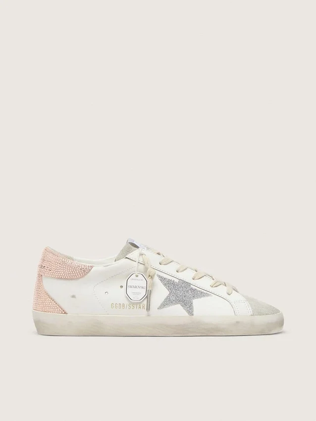 Super-Star para mujer en cuero con estrella de cristales Swarovski y lengüeta en el talón