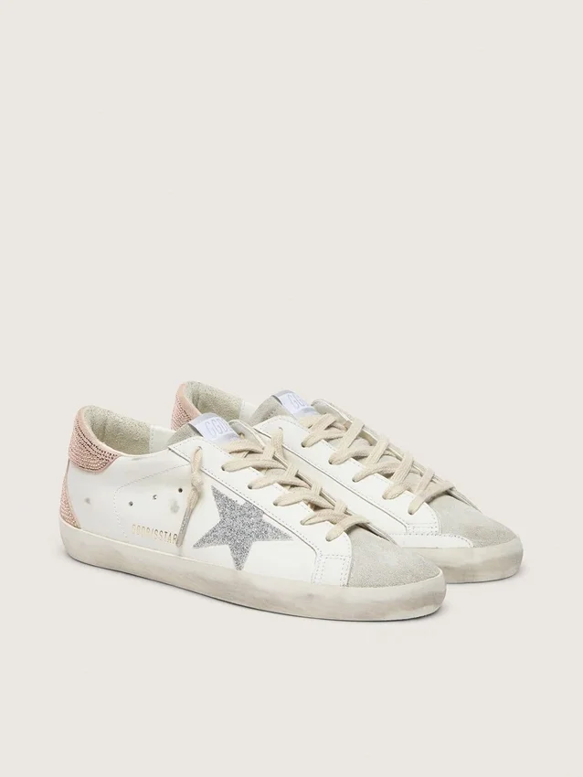 Super-Star para mujer en cuero con estrella de cristales Swarovski y lengüeta en el talón