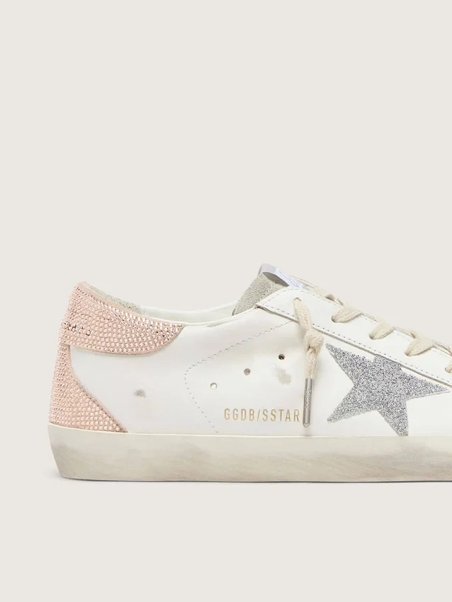 Super-Star para mujer en cuero con estrella de cristales Swarovski y lengüeta en el talón