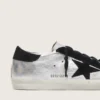 Super-Star para mujer en cuero plateado con inserciones en contraste